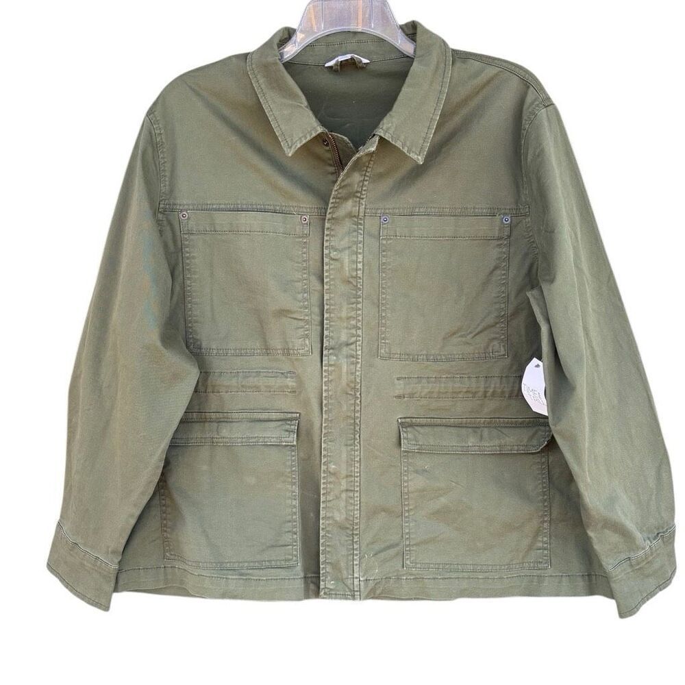 New Utility Military Jacket Green Women Size XXLarge Pocket Drawstring Zip Colla